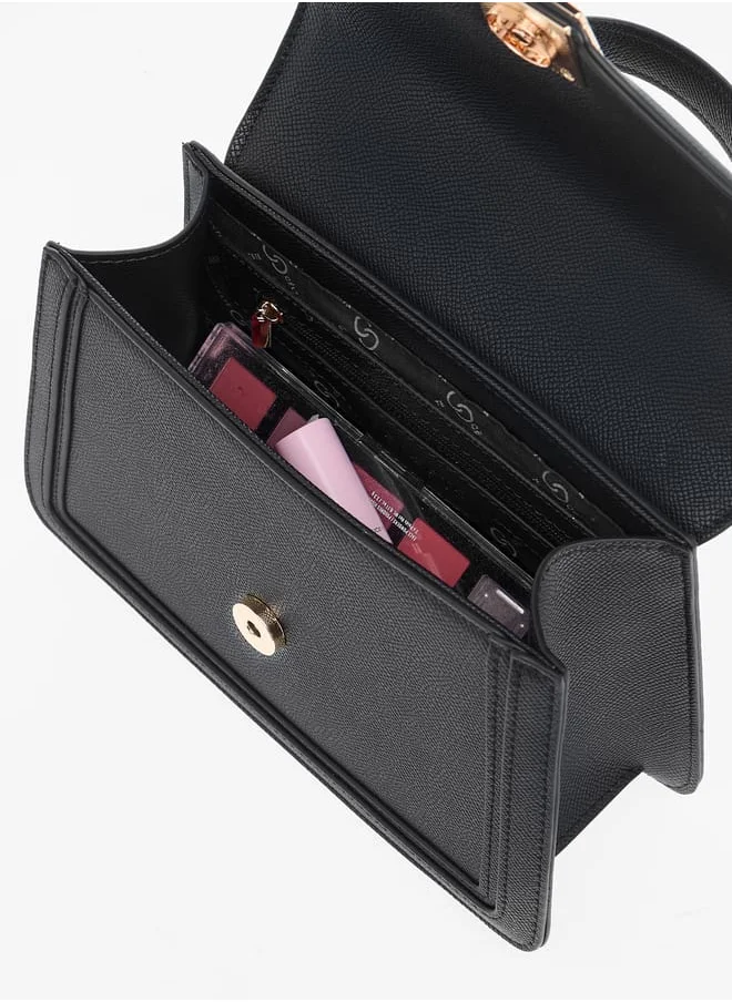 سيليست Solid Satchel Bag with Flap Closure and Detachable Strap