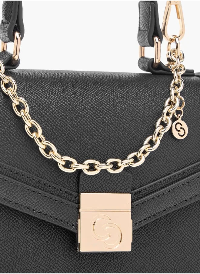 سيليست Solid Satchel Bag with Flap Closure and Detachable Strap