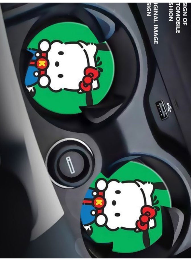 Two piece nonslip car coaster set featuring  Hello Kitty cartoon character design unique car accessory and decoration