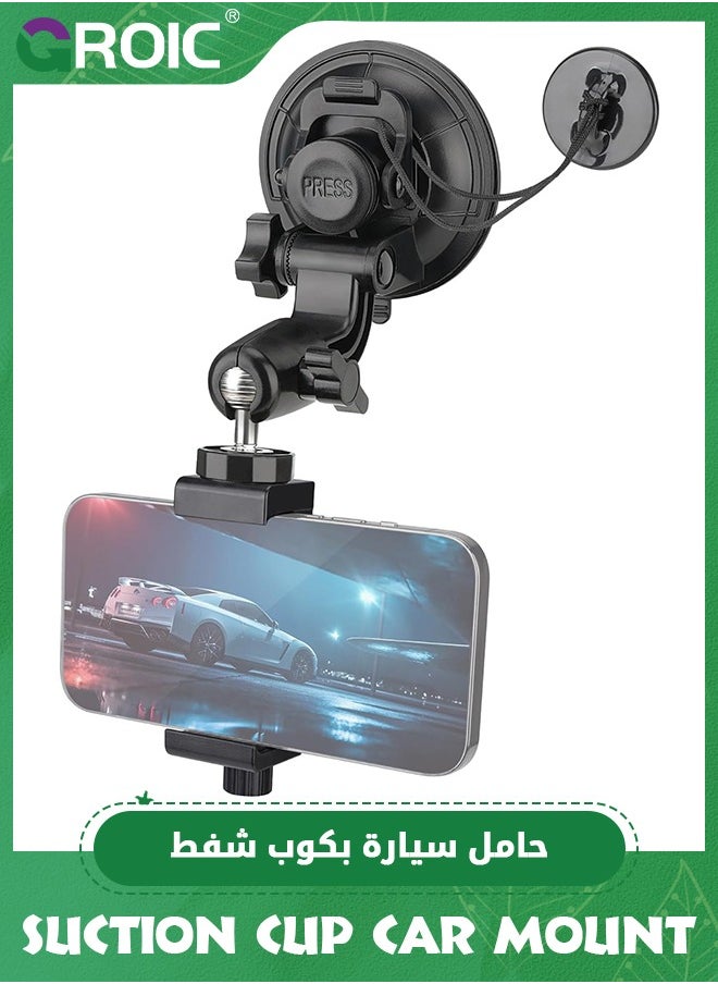 GROIC - Super Strong Suction Cup Car Mount for Action Camera Phone Dash Cam Dual-Ball-Head Windscreen Window Cockpit Holder- Up to 5kg Load Capacity for GoPro insta360 iPhone Hi-Speed Video Recording - Image 1