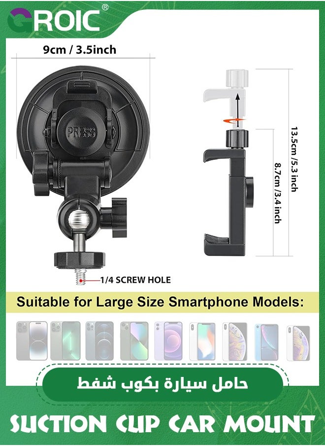 GROIC - Super Strong Suction Cup Car Mount for Action Camera Phone Dash Cam Dual-Ball-Head Windscreen Window Cockpit Holder- Up to 5kg Load Capacity for GoPro insta360 iPhone Hi-Speed Video Recording - Image 1