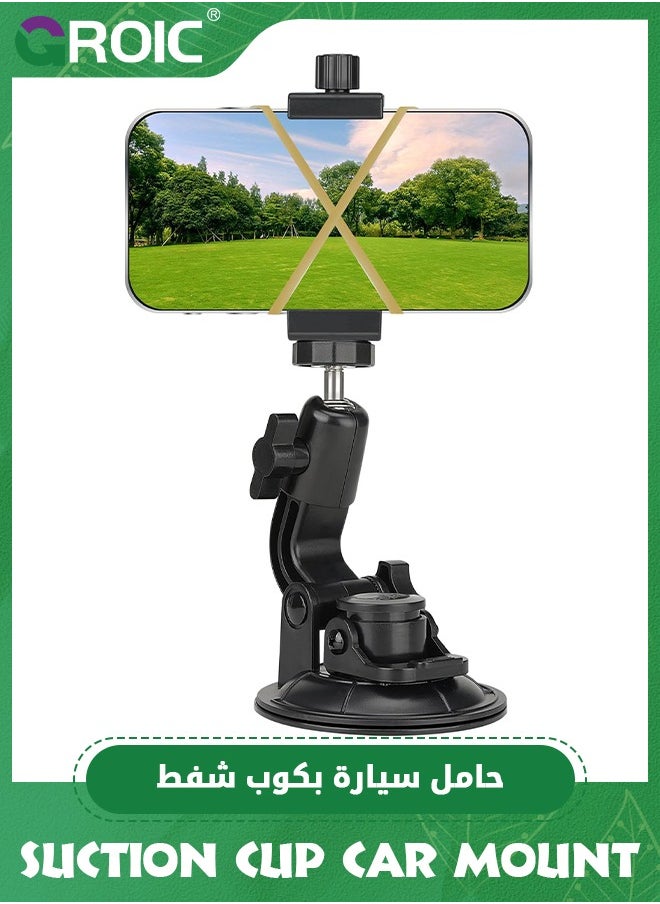 GROIC - Super Strong Suction Cup Car Mount for Action Camera Phone Dash Cam Dual-Ball-Head Windscreen Window Cockpit Holder- Up to 5kg Load Capacity for GoPro insta360 iPhone Hi-Speed Video Recording - Image 1