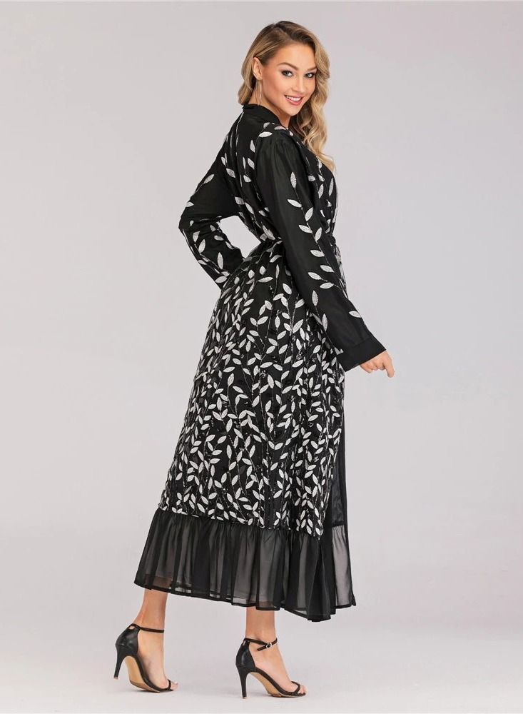 Loquat عباءة كاردجان مزينة بتطريز أوراق وخرز لامع - Image 3