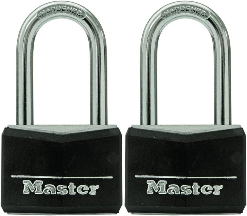 MasterLock Black Vinyl Covered Aluminum Padlock with Key, Keyed-Alike Lock for Toolboxes, Gym Lockers, or Storage Locker, 2 Pack, 141TLF - Image 1