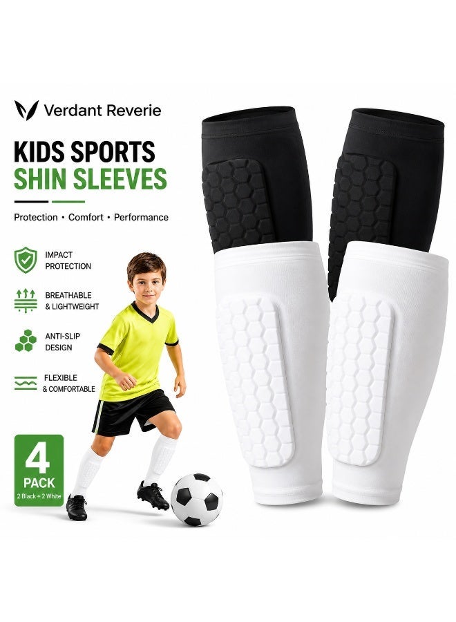 Verdant Reverie 2 Pairs Kids Shin Guard Sleeves, Honeycomb Compression Leg Sleeves for Football Soccer, Breathable Anti-Collision Shin Protection for Boys & Girls - Image 1