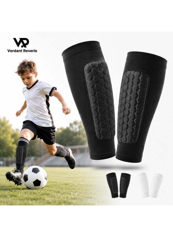 Verdant Reverie 2 Pairs Kids Shin Guard Sleeves, Honeycomb Compression Leg Sleeves for Football Soccer, Breathable Anti-Collision Shin Protection for Boys & Girls - Image 2