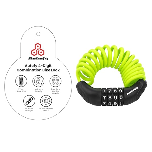 Autofy 4 Digit Number Heavy Duty Wire Cable Lock Anti-Theft Cycle Locks for Bicycle for Multipurpose Use Luggage,Helmet Lock for Mens Bike Cycle Accessories (Neon Green) - Image 1