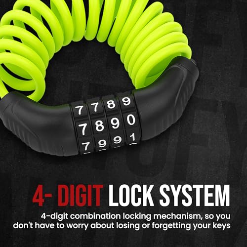 Autofy 4 Digit Number Heavy Duty Wire Cable Lock Anti-Theft Cycle Locks for Bicycle for Multipurpose Use Luggage,Helmet Lock for Mens Bike Cycle Accessories (Neon Green) - Image 2