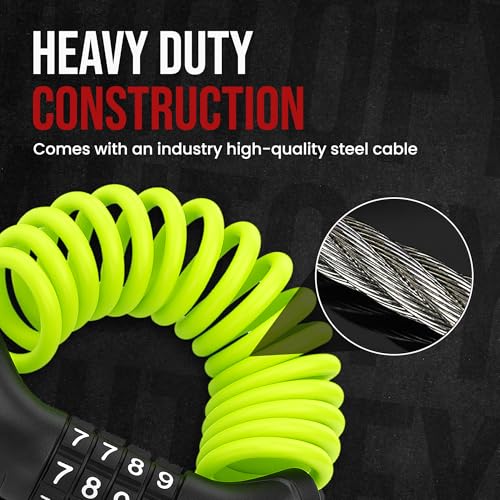 Autofy 4 Digit Number Heavy Duty Wire Cable Lock Anti-Theft Cycle Locks for Bicycle for Multipurpose Use Luggage,Helmet Lock for Mens Bike Cycle Accessories (Neon Green) - Image 3