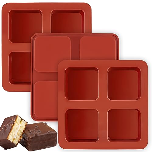 JOERSH Square Cake Silicone Molds 26 x 26 x 11 Chocolate Molds for Smores Marshmallows Brownies Chocolate Covered Cookies Pack of 3 - Image 1
