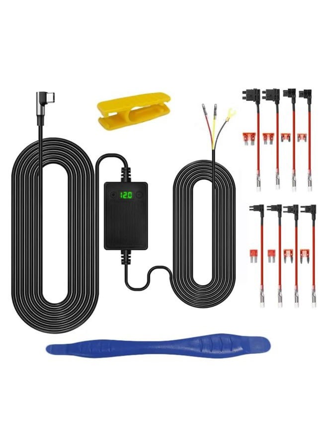 pahaa Dash Cam Hardwire Kit, Type C USB Hard Wire Kit 12V-24V to 5V Hardwire Kit 24H Parking Monitoring with Low Voltage Protection - Image 1