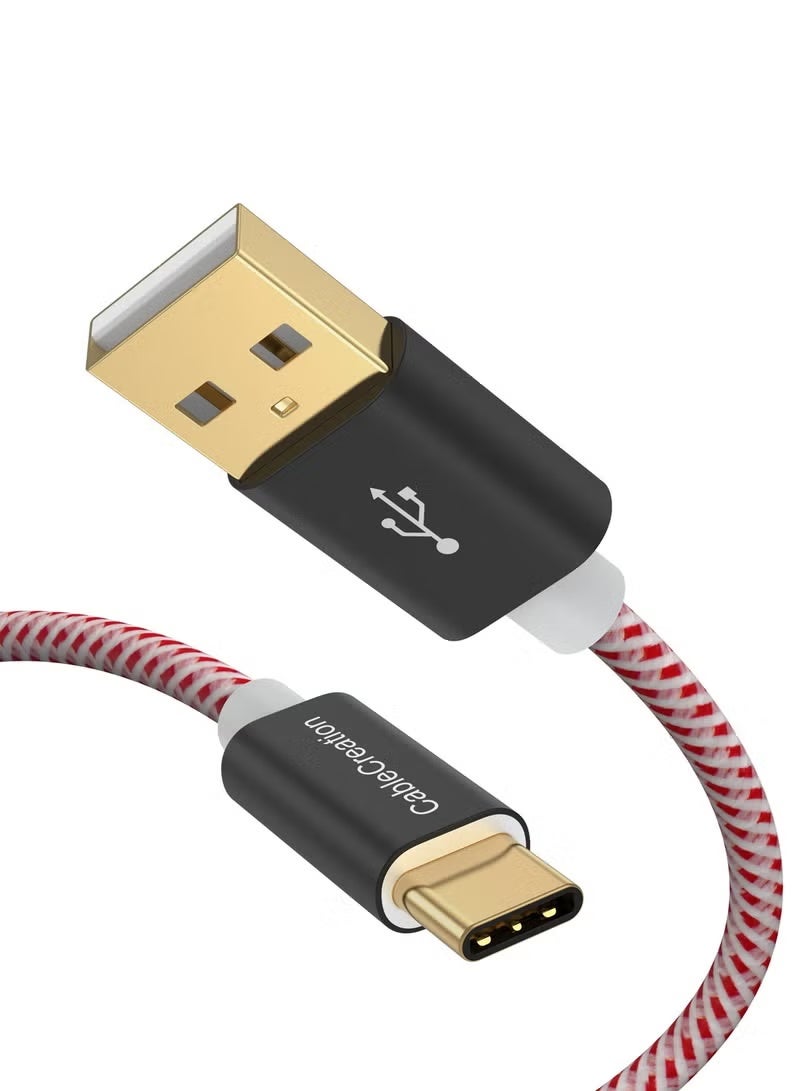 كابل كرييشن كابل بيانات قصير من USB إلى C بطول 0.8 قدم، شحن سريع 3 أمبير، كابل بيانات USB C مضفر ذكر، مناسب لباور بانك، وجالاكسي S23 S22، وآيباد برو وآيباد ميني، إلخ، كابل أحمر وأبيض - Image 1