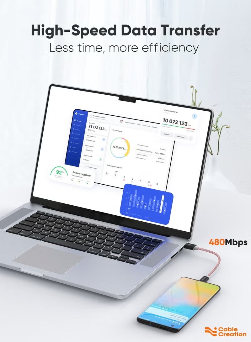 كابل كرييشن كابل بيانات قصير من USB إلى C بطول 0.8 قدم، شحن سريع 3 أمبير، كابل بيانات USB C مضفر ذكر، مناسب لباور بانك، وجالاكسي S23 S22، وآيباد برو وآيباد ميني، إلخ، كابل أحمر وأبيض - Image 2