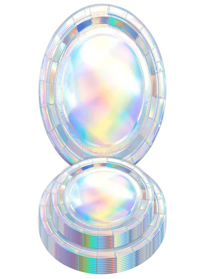 HiEnjoin 40PCS Iridescent Birthday Party Plates, Disposable Holographic Cake Plates Includes 25-9" & 25-7" Dinner Tableware for Birthda Bridal Wedding Disco - Image 1