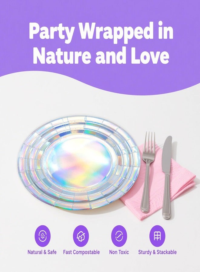 HiEnjoin 40PCS Iridescent Birthday Party Plates, Disposable Holographic Cake Plates Includes 25-9" & 25-7" Dinner Tableware for Birthda Bridal Wedding Disco - Image 3
