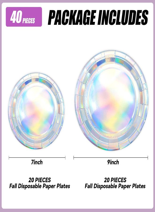 HiEnjoin 40PCS Iridescent Birthday Party Plates, Disposable Holographic Cake Plates Includes 25-9" & 25-7" Dinner Tableware for Birthda Bridal Wedding Disco - Image 2