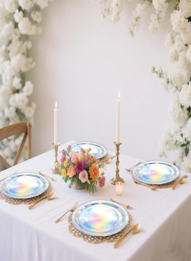 HiEnjoin 40PCS Iridescent Birthday Party Plates, Disposable Holographic Cake Plates Includes 25-9" & 25-7" Dinner Tableware for Birthda Bridal Wedding Disco - Image 5