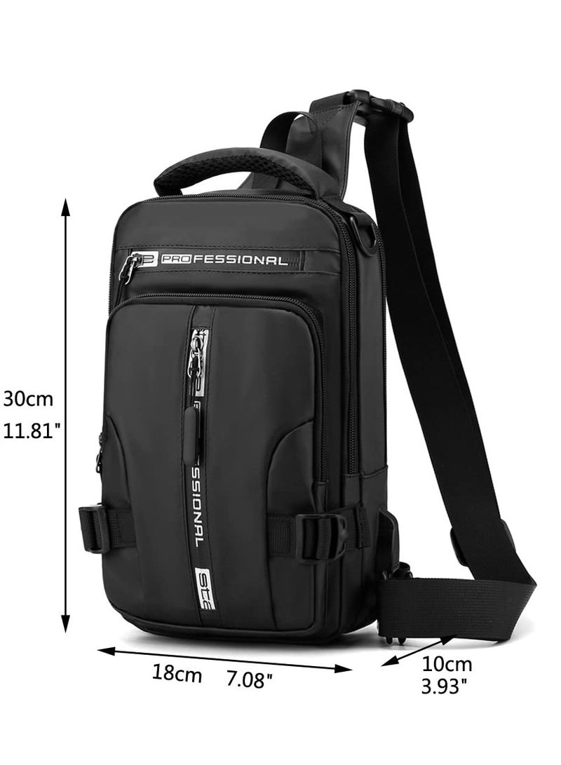 SOLARAE Nylon Casual Sling Backpack Crossbody Shoulder Chest Bag for Men Women Travel Hiking Daypack with USB Charging Port(Black) - Image 3