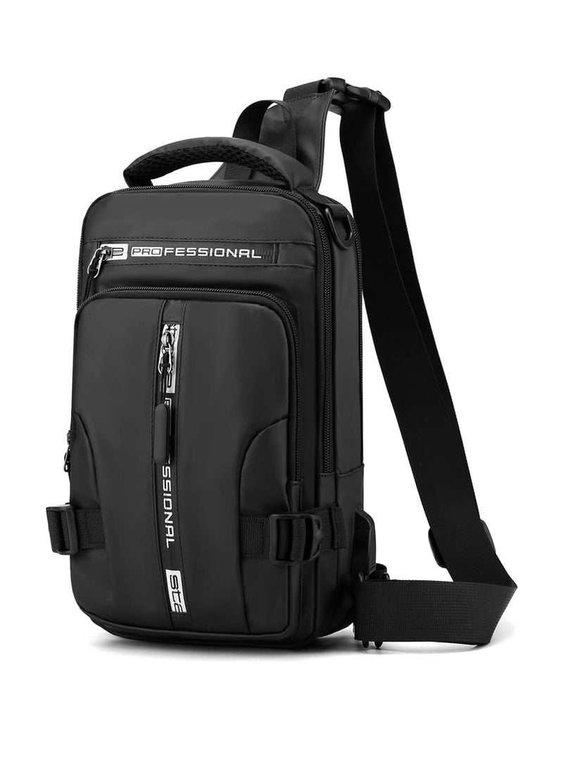 SOLARAE Nylon Casual Sling Backpack Crossbody Shoulder Chest Bag for Men Women Travel Hiking Daypack with USB Charging Port(Black) - Image 1