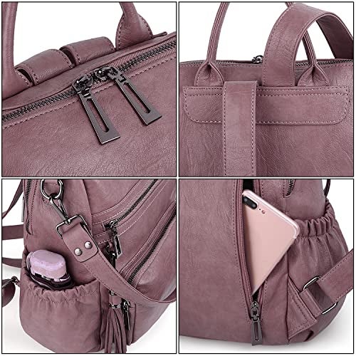 UTO Women Backpack Purse Leather Vegan Ladies Fashion Designer Rucksack Convertible Travel Shoulder Bag with Tassel - Image 5