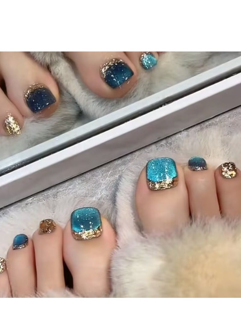 سنسيب 24 قطعة من أظافر القدم المربعة القصيرة: أظافر صناعية من الأكريليك، أظافر صناعية لأصابع القدم لملاءمة سلسة - Image 1