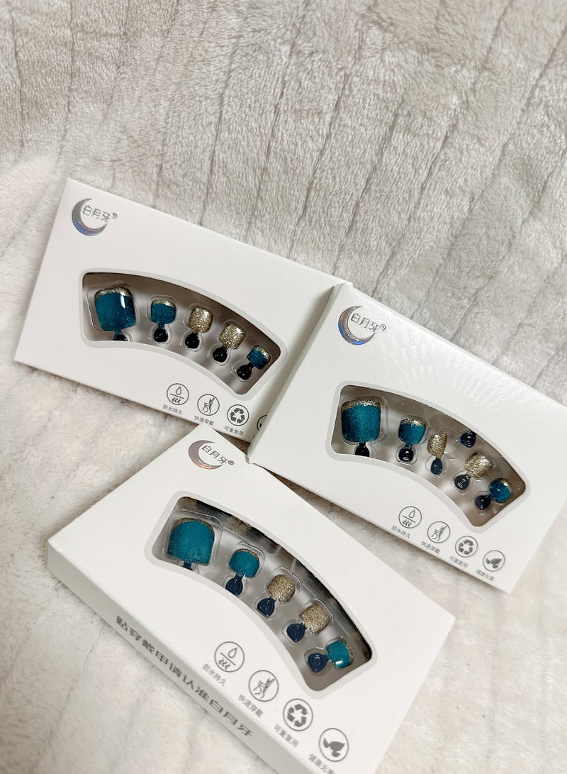 سنسيب 24 قطعة من أظافر القدم المربعة القصيرة: أظافر صناعية من الأكريليك، أظافر صناعية لأصابع القدم لملاءمة سلسة - Image 3