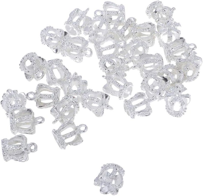 klarako 30 Pack 3D Crown Charm Pendant Jewelry Finding Lots for Bracelet Necklace Making, Zipper Puller Charms  Bright Silver, 15 x 13mm - Image 5