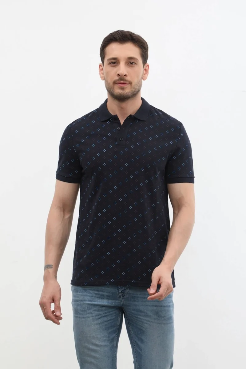 ماركابيا مان Men's Polo Collar Domino Patterned 100% Cotton T-Shirt