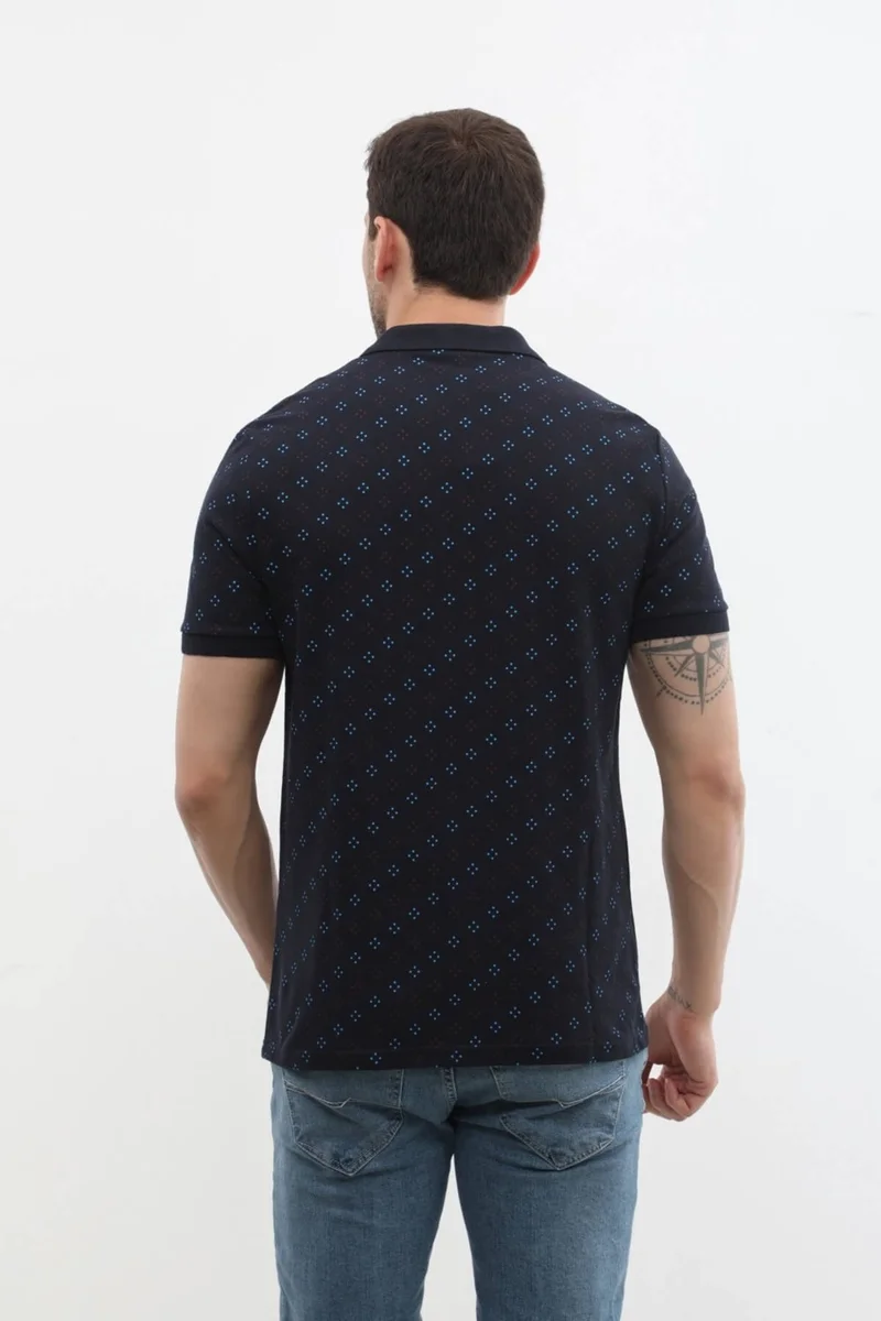 ماركابيا مان Men's Polo Collar Domino Patterned 100% Cotton T-Shirt