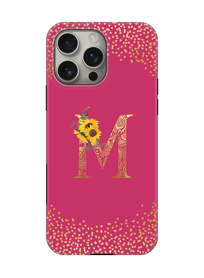 Stylizedd Tough Pro Magnetic Case for iPhone 16 Pro Max, Dual Layer hybrid PC + TPU Mobile Cover Matte - Custom Floral Monogram - M ( Deep Pink )  - Image 1