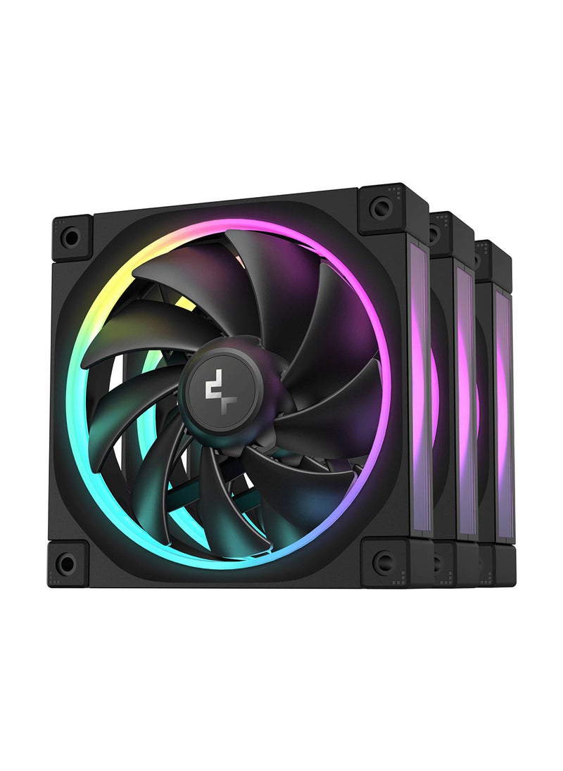 DEEPCOOL FL12 120mm Case Fans, 2150 RPM Fan Speed, 55 CFM Fan Airflow, Fluid Dynamic Bearing Type, 4-Pin PWM Fan Connector, Addressable RGB LED, Pack of 3, R-FL12-BKAPN3-G  - Image 1