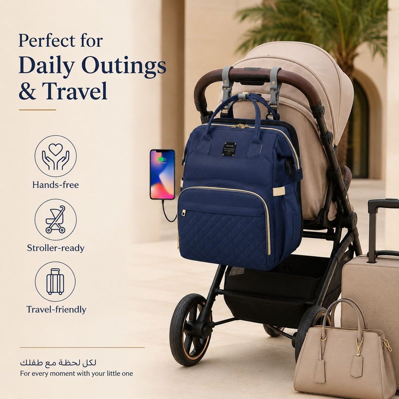 GroveMade Baby Diaper Bag Backpack - Blue, Multifunction Diapers Changing Station for Boys Girls, Spacious 46x36x9 cm, 15 kg Capacity, USB Port, Travel Friendly - Image 5
