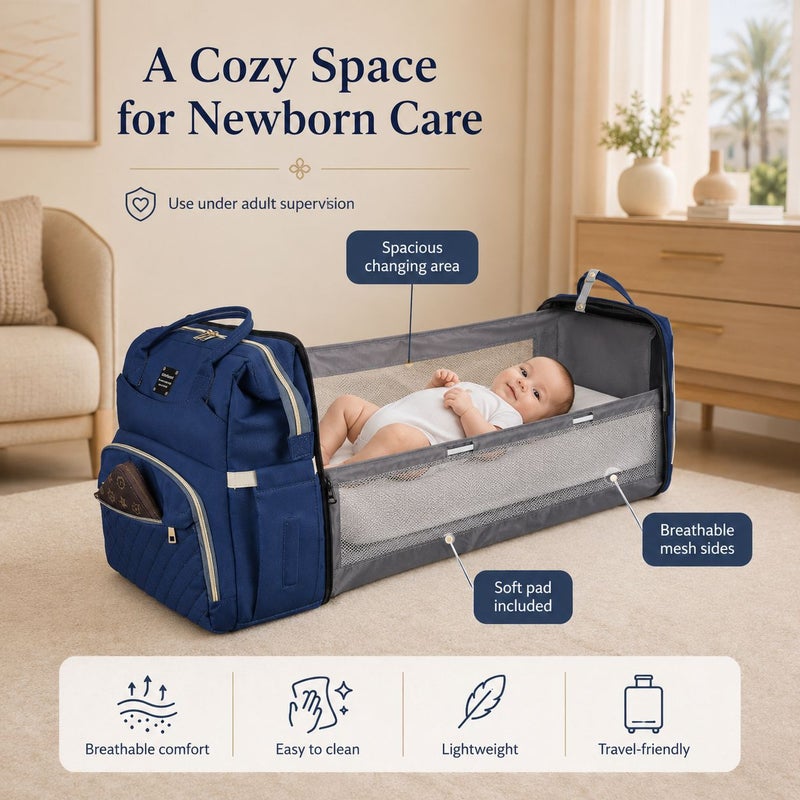 GroveMade Baby Diaper Bag Backpack - Blue, Multifunction Diapers Changing Station for Boys Girls, Spacious 46x36x9 cm, 15 kg Capacity, USB Port, Travel Friendly - Image 2