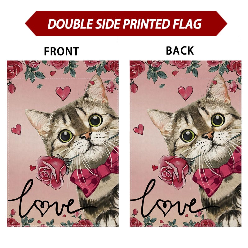 ZAEW Valentineâ€™s Day Romantic Roses Love Hearts Cat Garden Flag Yard Flag 12x18 Inch Double Sided Small Mini Yard Outdoor Outside Holiday Decoration - Image 5