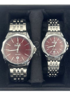 Couple Set Silver Stainless Steel Quartz Watch SV 7465