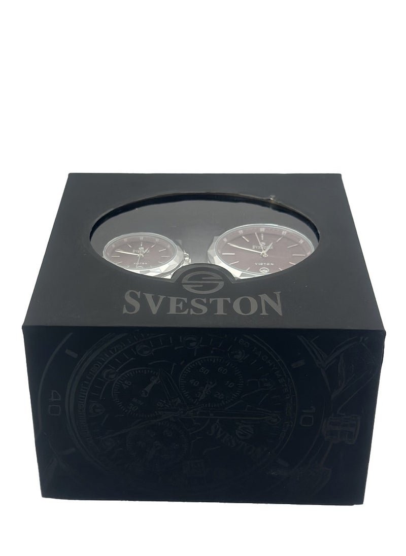 Sveston - Couple Set Silver Stainless Steel Quartz Watch SV 7465 - Image 1