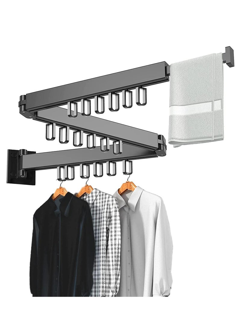 رف تجفيف الملابس قابل للسحب مثبت على الحائط، شماعات ملابس قابلة للطي، رف شماعات ملابس غسيل قابل للطي من الفولاذ المقاوم للصدأ مع رفوف منشفة للشرفة، الغسيل، الحمام، الفناء، غرفة النوم (أسود) - Image 1