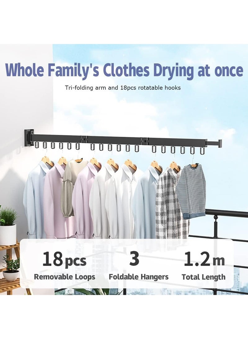 رف تجفيف الملابس قابل للسحب مثبت على الحائط، شماعات ملابس قابلة للطي، رف شماعات ملابس غسيل قابل للطي من الفولاذ المقاوم للصدأ مع رفوف منشفة للشرفة، الغسيل، الحمام، الفناء، غرفة النوم (أسود) - Image 2