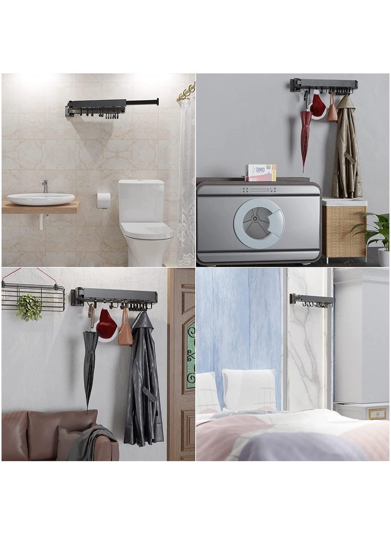 رف تجفيف الملابس قابل للسحب مثبت على الحائط، شماعات ملابس قابلة للطي، رف شماعات ملابس غسيل قابل للطي من الفولاذ المقاوم للصدأ مع رفوف منشفة للشرفة، الغسيل، الحمام، الفناء، غرفة النوم (أسود) - Image 3