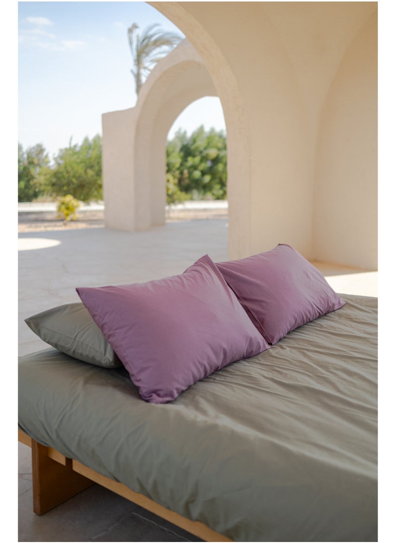 More cottons  ملايت سرير بركال مع 2 كيس مخدة (200TC) زيتونى  - Image 1