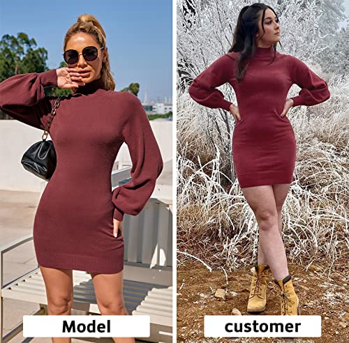 EXLURA Women's 2025 Mock Neck Ribbed Long Sleeve Bodycon Pullover Cute Mini Sweater Dress - Image 2