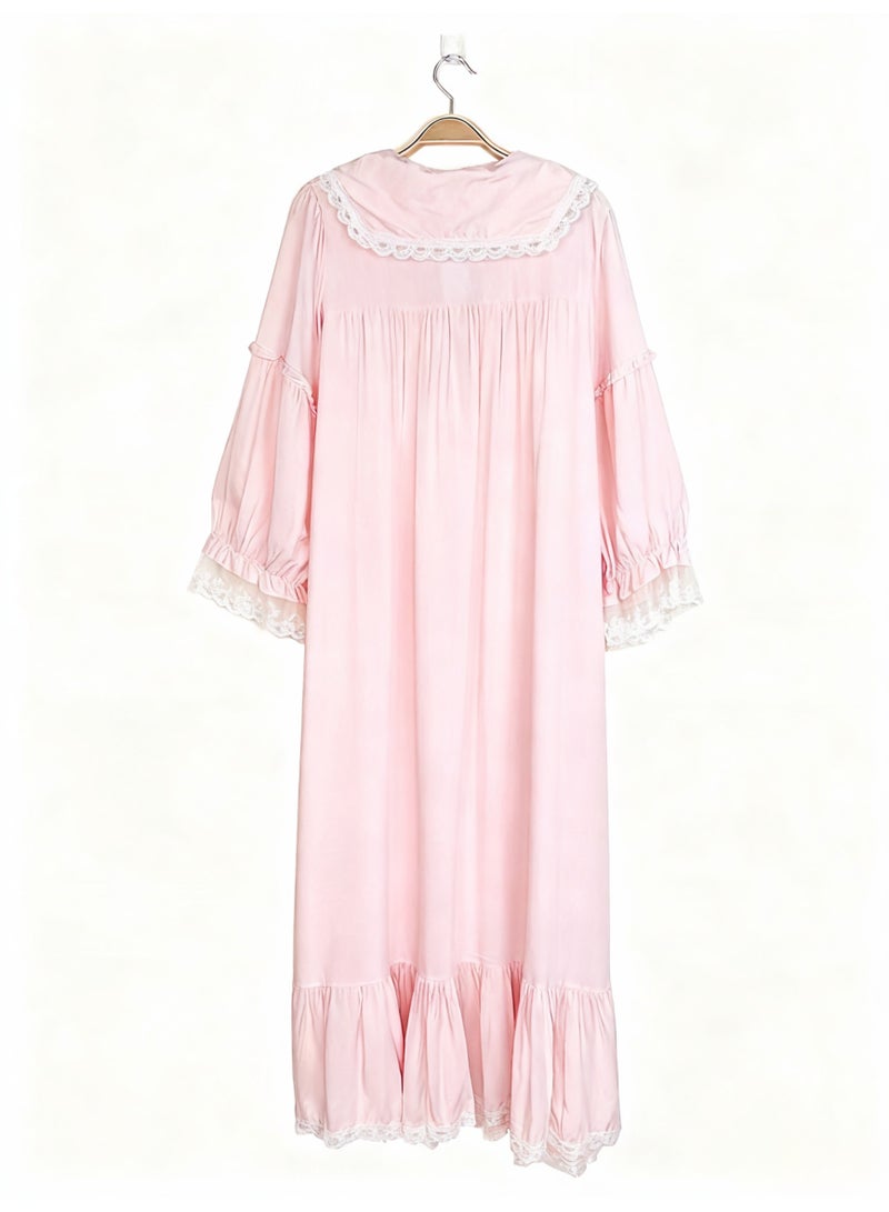 Orchid Pink Lace Long Nightgown - Image 3