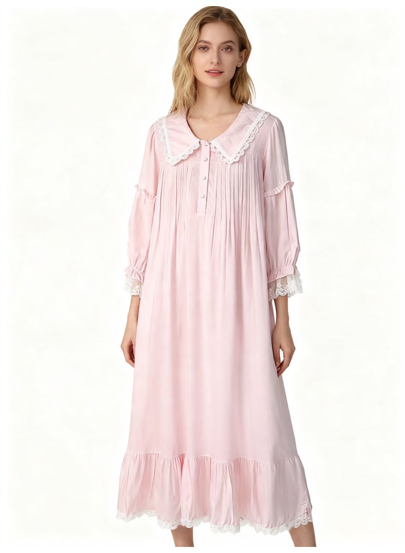 Orchid Pink Lace Long Nightgown - Image 1