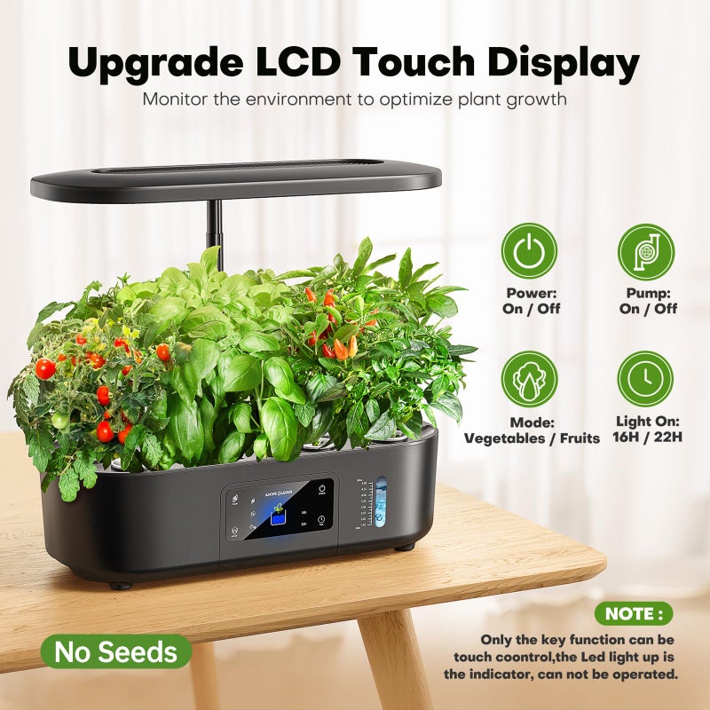 Ahopegarden Hydroponics Growing System Kit Indoor Herb Garden with Grow Light 12 Pods, with LCD Touch Panel Hydroponic Planter, Planting Height Up to 17", Grower Harvest Fresh Veggie Lettuce, Black - Image 4