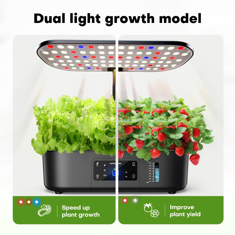 Ahopegarden Hydroponics Growing System Kit Indoor Herb Garden with Grow Light 12 Pods, with LCD Touch Panel Hydroponic Planter, Planting Height Up to 17", Grower Harvest Fresh Veggie Lettuce, Black - Image 3