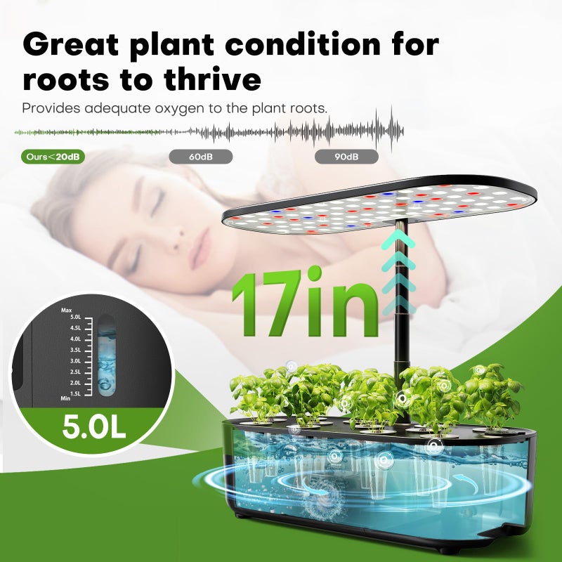 Ahopegarden Hydroponics Growing System Kit Indoor Herb Garden with Grow Light 12 Pods, with LCD Touch Panel Hydroponic Planter, Planting Height Up to 17", Grower Harvest Fresh Veggie Lettuce, Black - Image 5