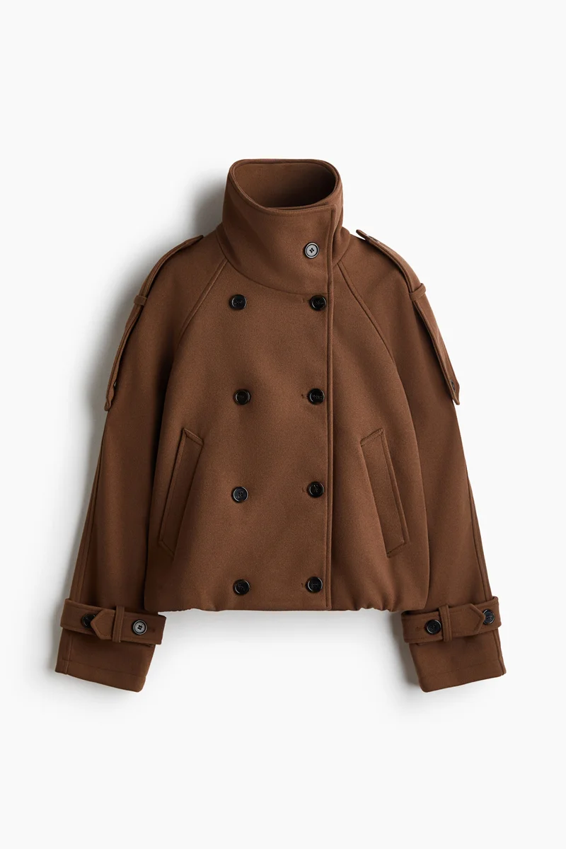Double-breasted funnel-collar jacket