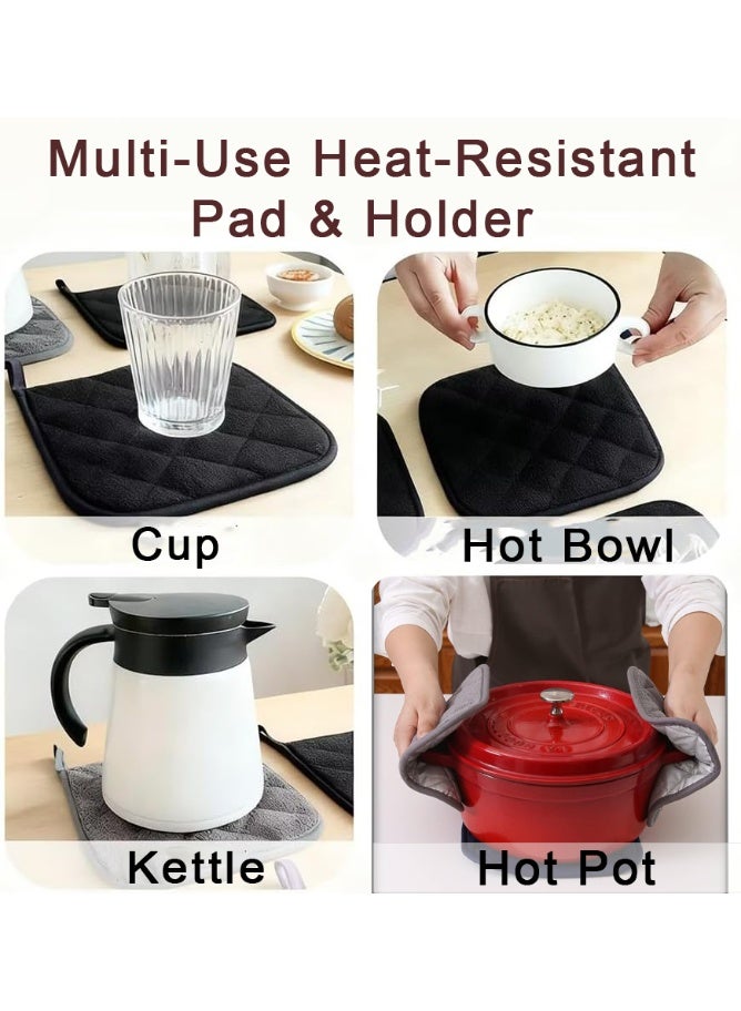 RESONIX Heat Resistant Kitchen Pot Holders - 18×18 cm Hot Pads & Trivets, Up to 227°C Oven Mitt Mats for Countertops, Non-Slip Cooking Accessories, 6-Pack (4 Grey + 2 Black) - Image 4