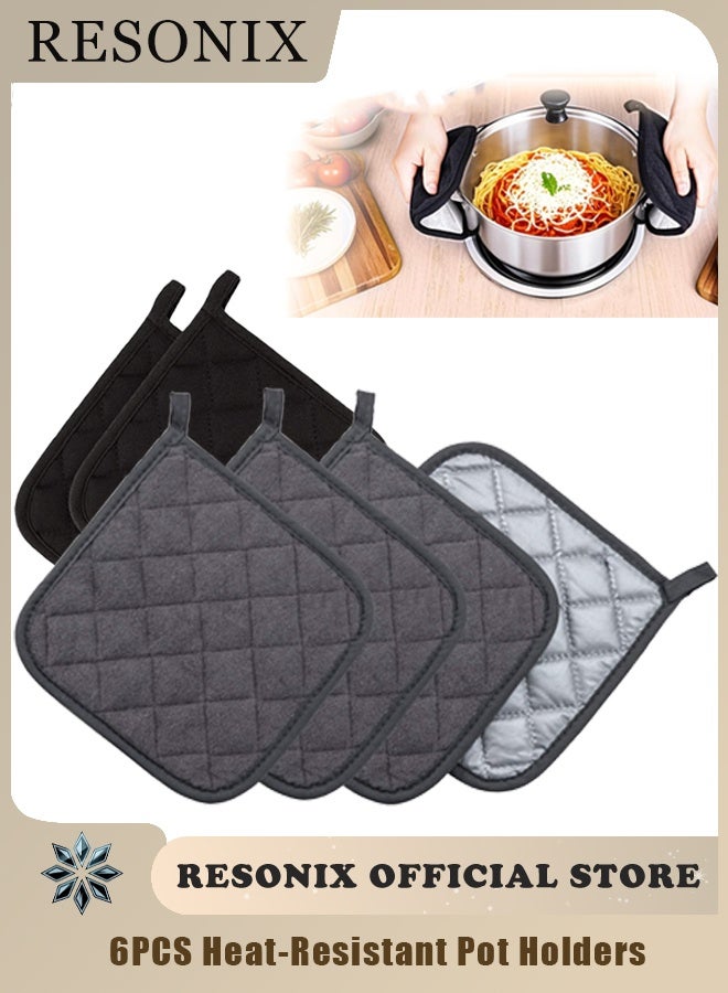 RESONIX Heat Resistant Kitchen Pot Holders - 18×18 cm Hot Pads & Trivets, Up to 227°C Oven Mitt Mats for Countertops, Non-Slip Cooking Accessories, 6-Pack (4 Grey + 2 Black) - Image 1
