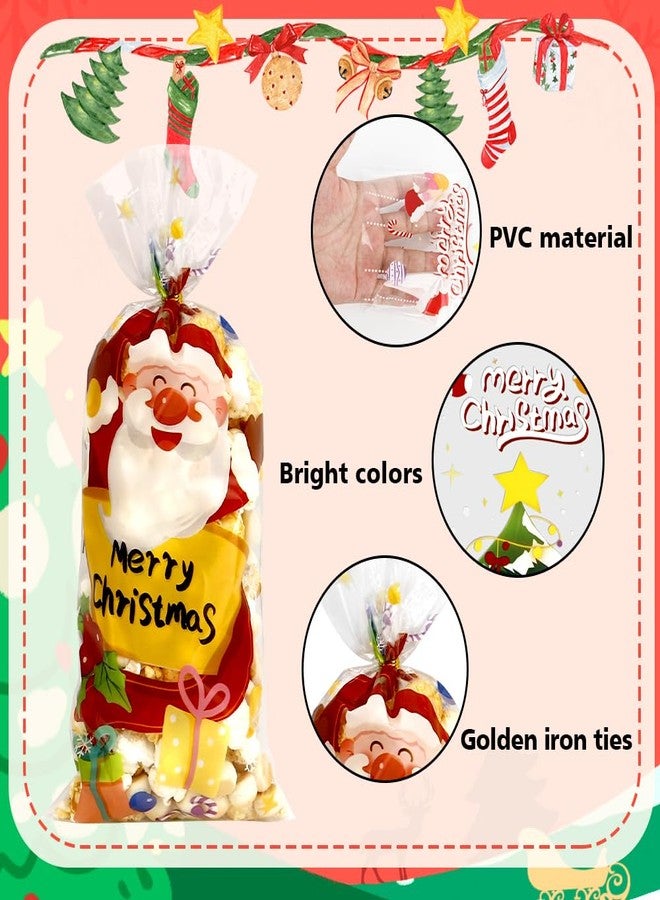QIHOMPIB 100 PCS Christmas Cellophane Treat Bags(5x11 Inch with Tie, Plastic Christmas Bags for Candy Goodie Goody Cookie Gift Wrap Xmas Santa Pouches Frozen Winter Holiday Party Favors Supplies Decorations - Image 3